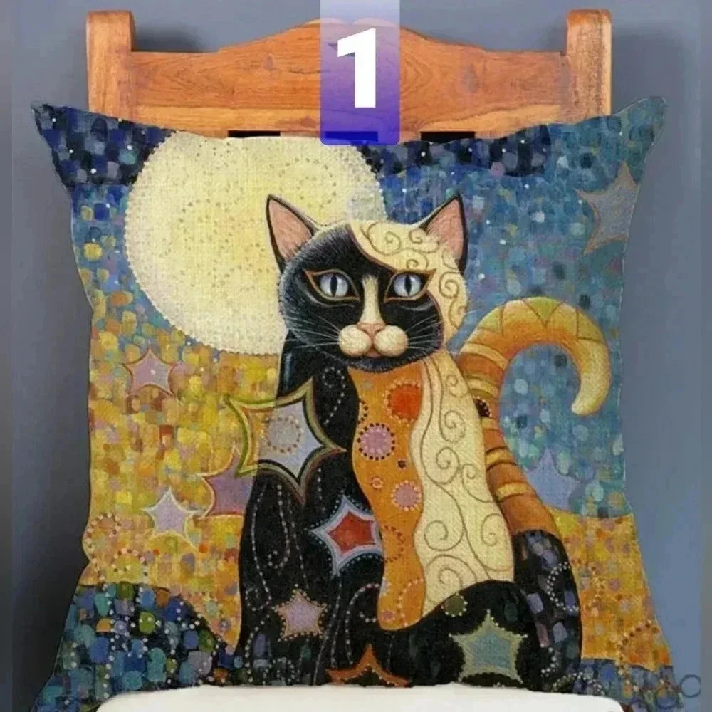 Cat Set Of 4 Art Deco Artisan Accent Throw Geometric Pillow Covers Slip-On New